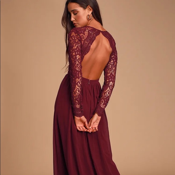 Lulus Dresses & Skirts - Lulu’s Awaken My Love Burgundy Lace Maxi Dress